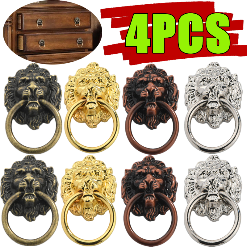 Vintage Furniture Hardware Pulls - 4-1PC Lion Head Knob Antique Bronze