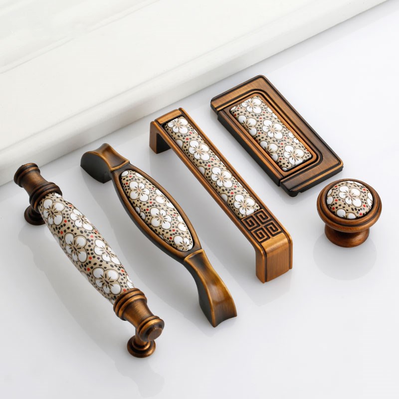 Vintage Furniture Hardware Pulls - KK&FING Matte Coffee Zinc Alloy Ceramic