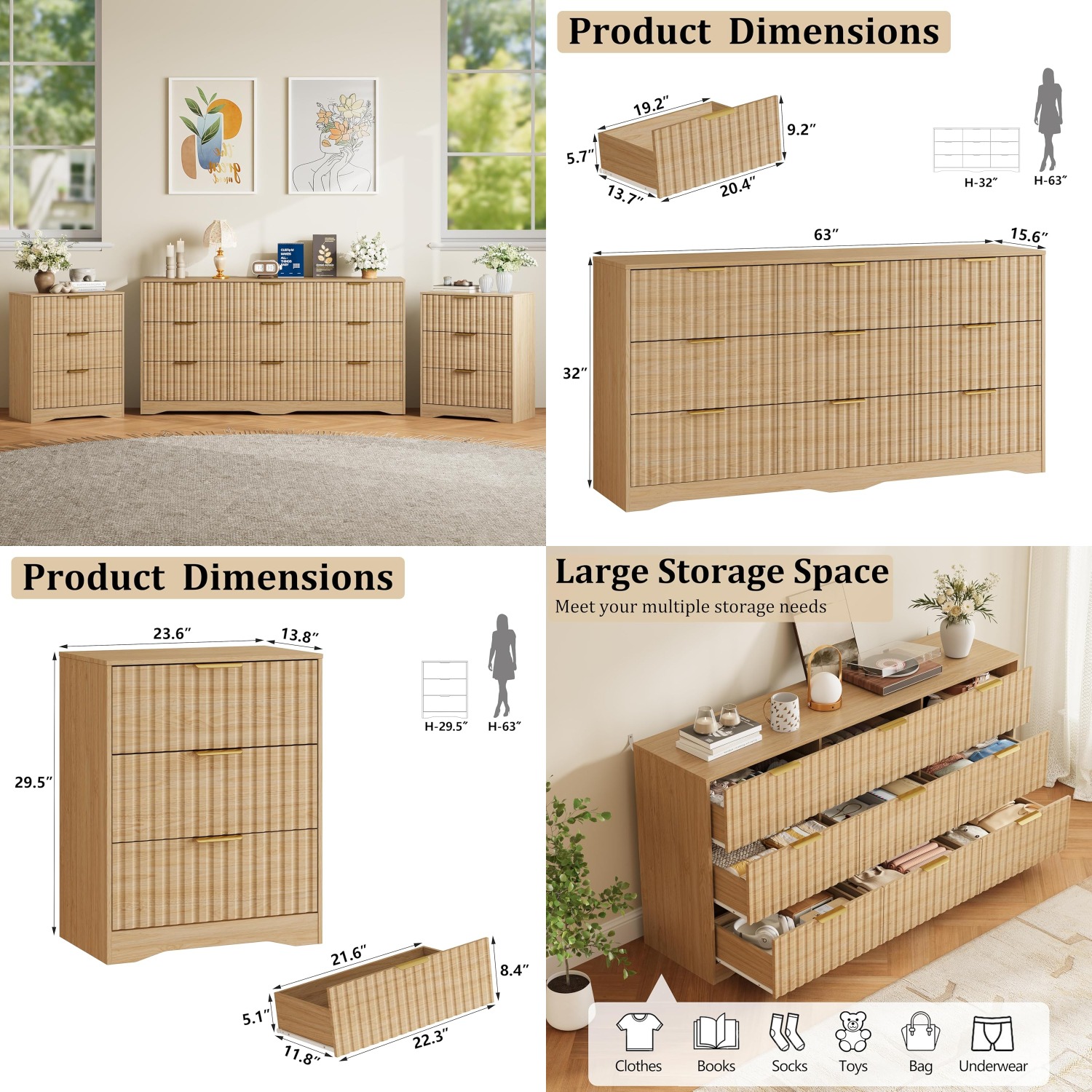 Furniture Hardware Parts - 9 Drawer Dresser & Nightstand Set